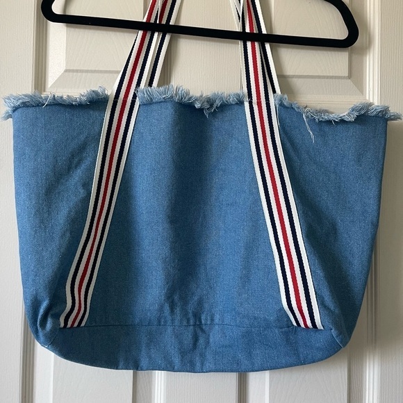 THML Denim Tote Shoulder Bag Cotton Canvas Beach Casual Blue Size Large - Picture 10 of 10